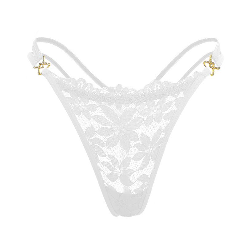 (image for) Women's Floral Lace Low Rise Thong with Metal Ring Detail Breathable Cotton Gusset Seamless Comfort Everyday Intimate Panty