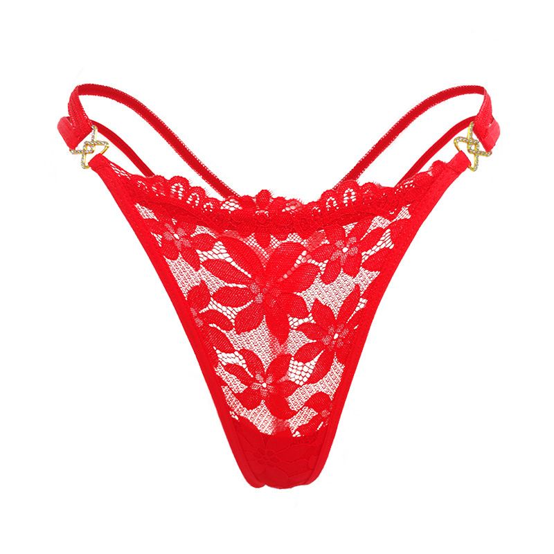 (image for) Women's Floral Lace Low Rise Thong with Metal Ring Detail Breathable Cotton Gusset Seamless Comfort Everyday Intimate Panty