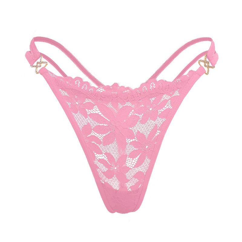 (image for) Women's Floral Lace Low Rise Thong with Metal Ring Detail Breathable Cotton Gusset Seamless Comfort Everyday Intimate Panty