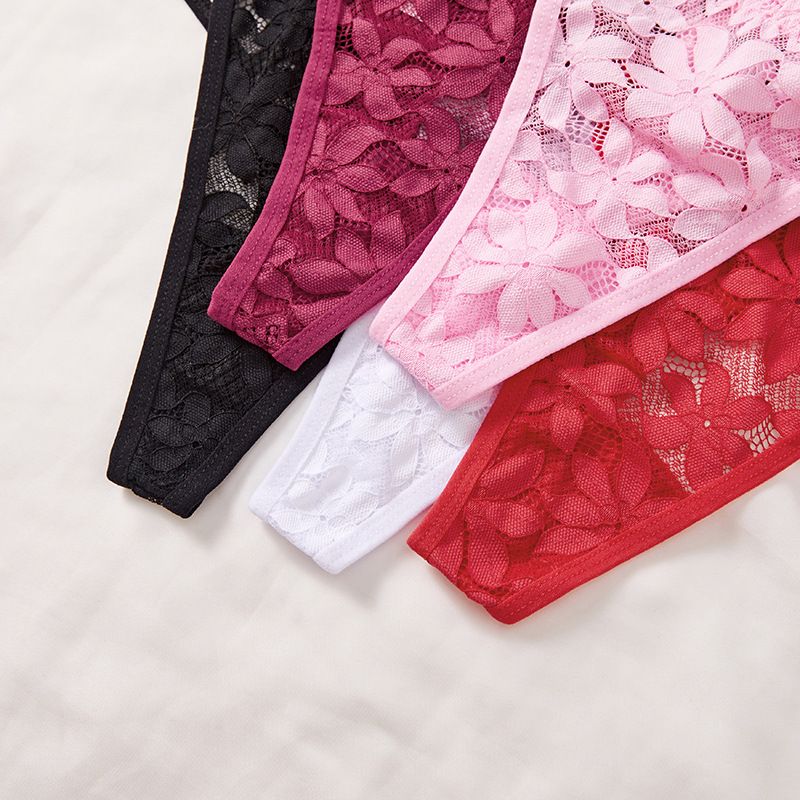 (image for) Women's Floral Lace Low Rise Thong with Metal Ring Detail Breathable Cotton Gusset Seamless Comfort Everyday Intimate Panty