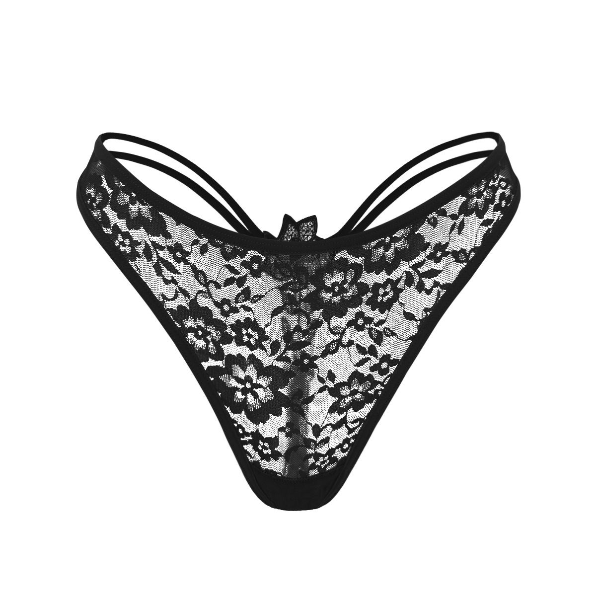 (image for) Women's Christmas Red Floral Lace Hollow Out Low Rise Thong Thin Strap Breathable Cotton Gusset Festive Intimate Panty