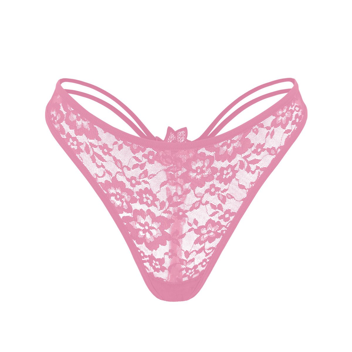 (image for) Women's Christmas Red Floral Lace Hollow Out Low Rise Thong Thin Strap Breathable Cotton Gusset Festive Intimate Panty