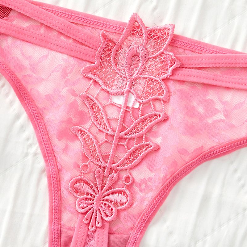 (image for) Women's Christmas Red Floral Lace Hollow Out Low Rise Thong Thin Strap Breathable Cotton Gusset Festive Intimate Panty