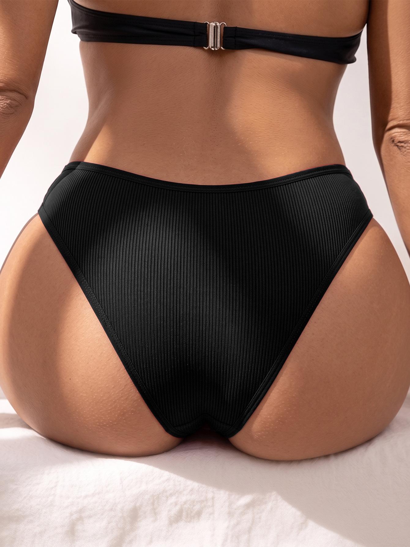 (image for) Women's Low Rise High Cut Ribbed Triangle Briefs Floral Embroidered Waist Semi-Cheeky Fit Soft Cotton Gusset Breathable Everyday Panties