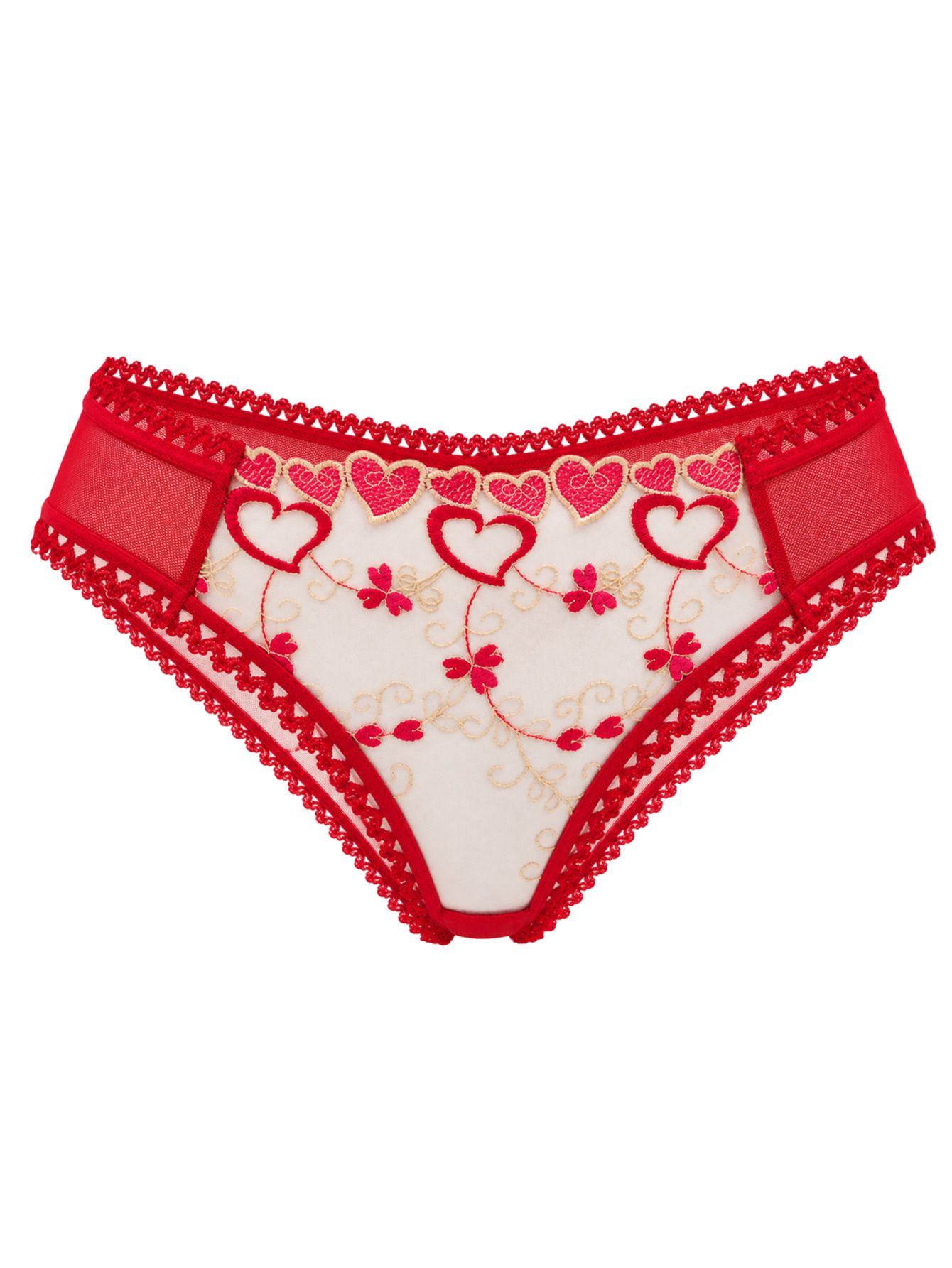 (image for) Women's Heart Floral Embroidered Sheer Mesh Low Rise Briefs Cotton Gusset Breathable No Show Sexy Everyday Panties