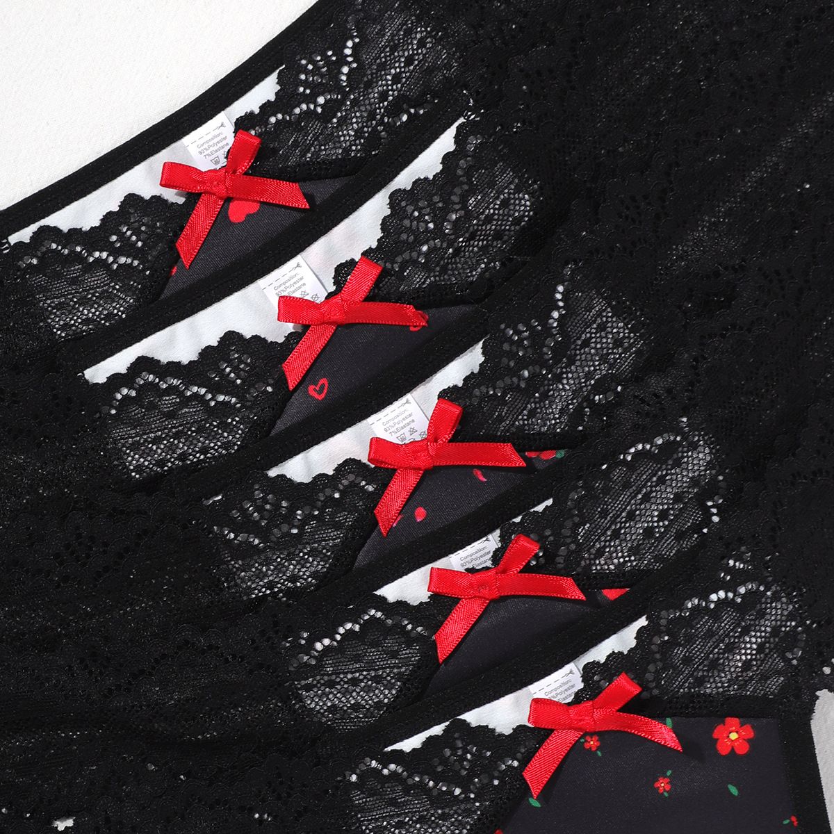 (image for) Women's Scalloped Lace Waistband Printed Low Rise Thong Cotton Gusset Lightweight Breathable Sexy Everyday Intimates