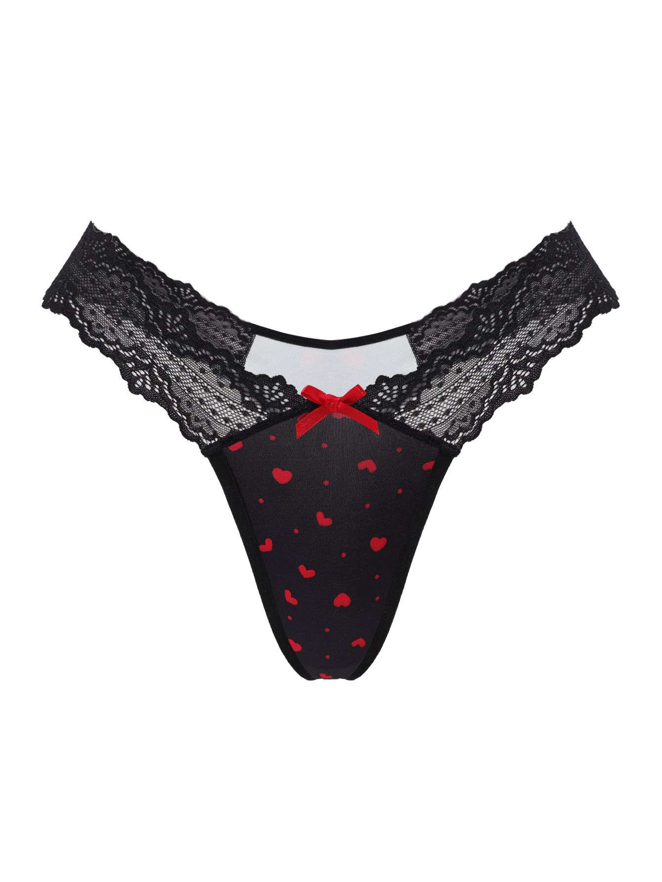 (image for) Women's Scalloped Lace Waistband Printed Low Rise Thong Cotton Gusset Lightweight Breathable Sexy Everyday Intimates