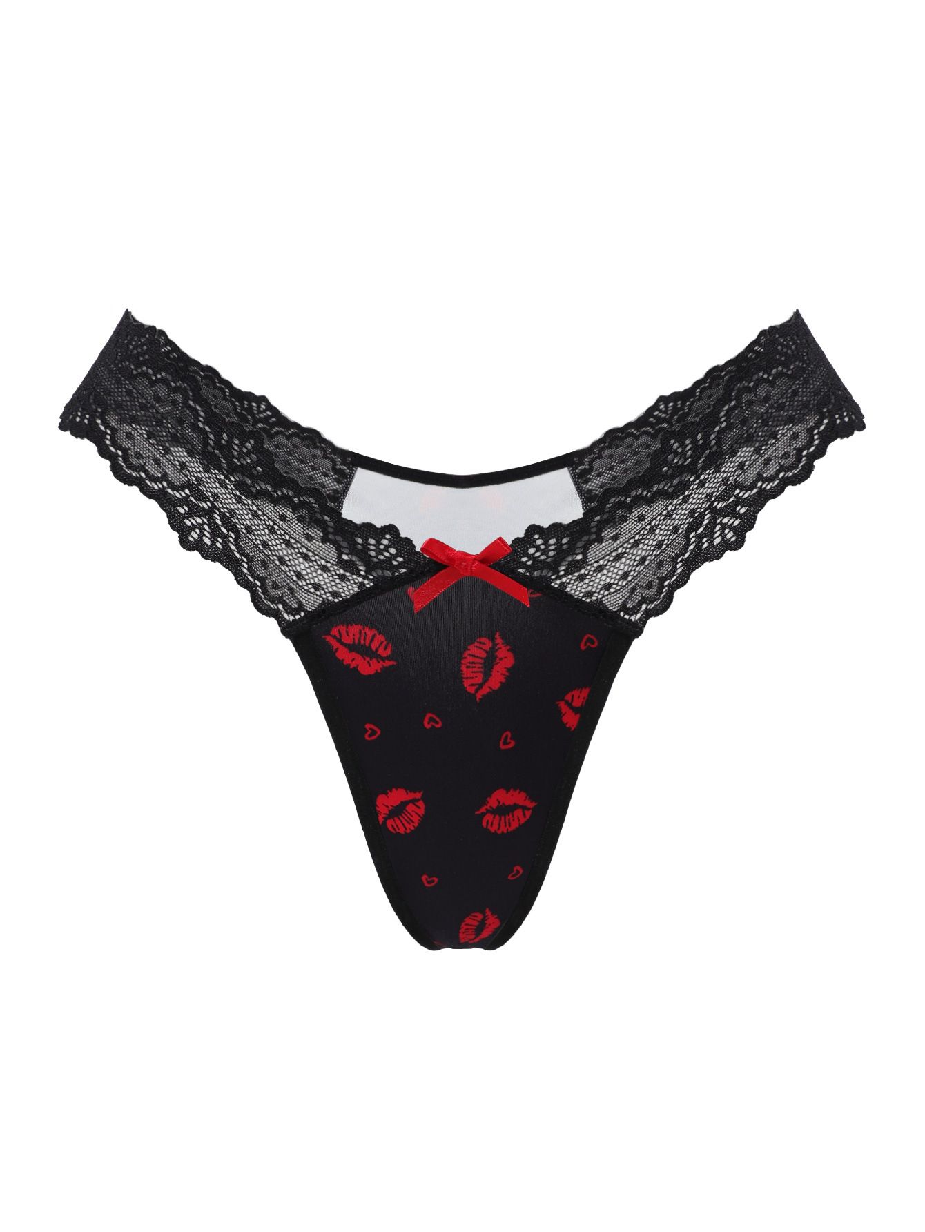 (image for) Women's Scalloped Lace Waistband Printed Low Rise Thong Cotton Gusset Lightweight Breathable Sexy Everyday Intimates