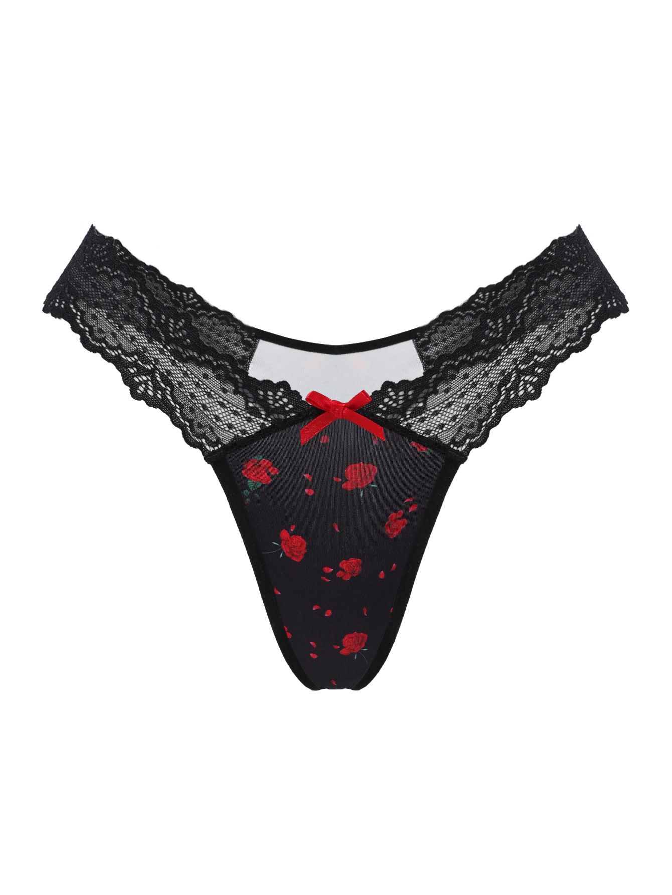 (image for) Women's Scalloped Lace Waistband Printed Low Rise Thong Cotton Gusset Lightweight Breathable Sexy Everyday Intimates