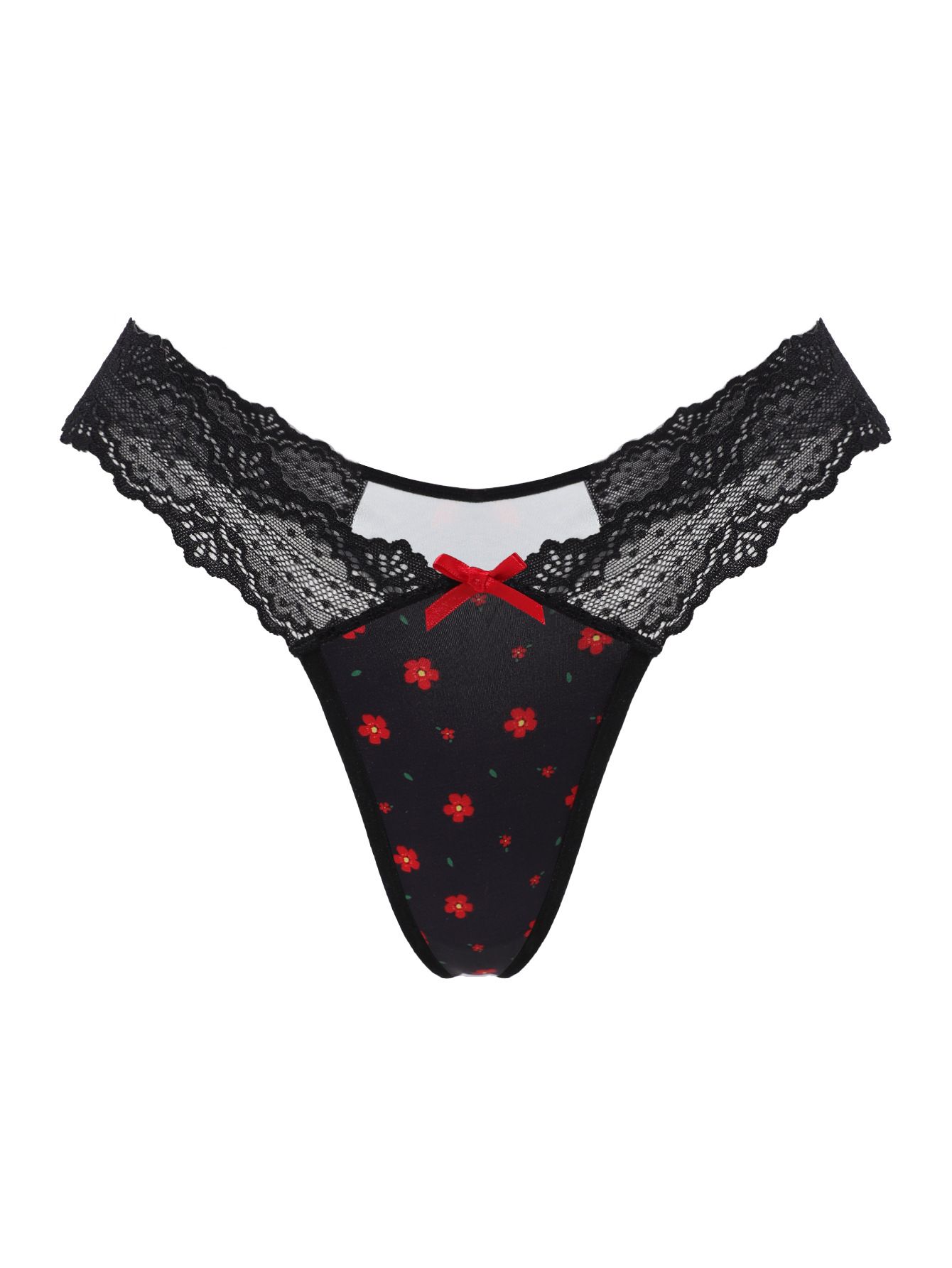 (image for) Women's Scalloped Lace Waistband Printed Low Rise Thong Cotton Gusset Lightweight Breathable Sexy Everyday Intimates
