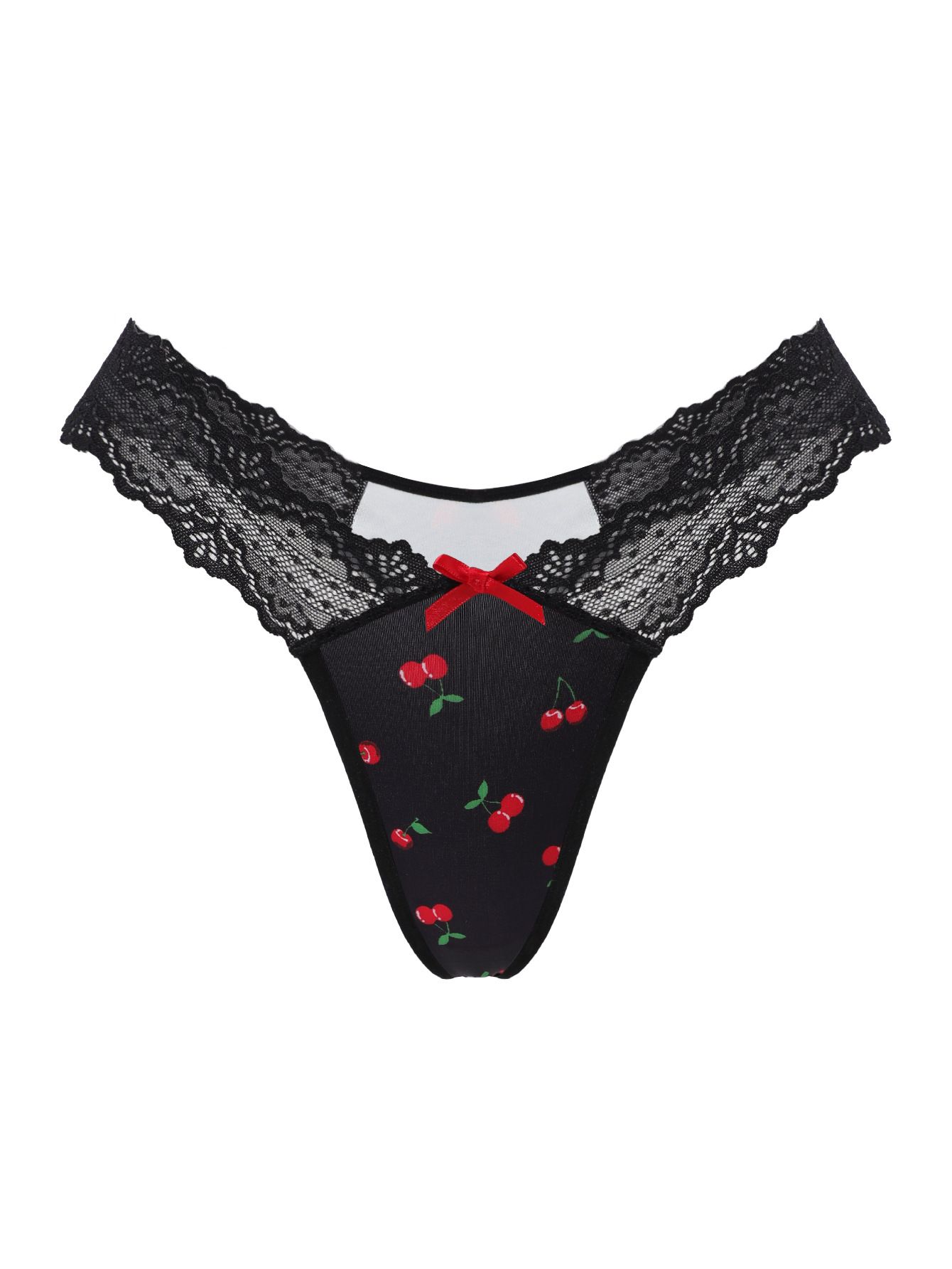 (image for) Women's Scalloped Lace Waistband Printed Low Rise Thong Cotton Gusset Lightweight Breathable Sexy Everyday Intimates