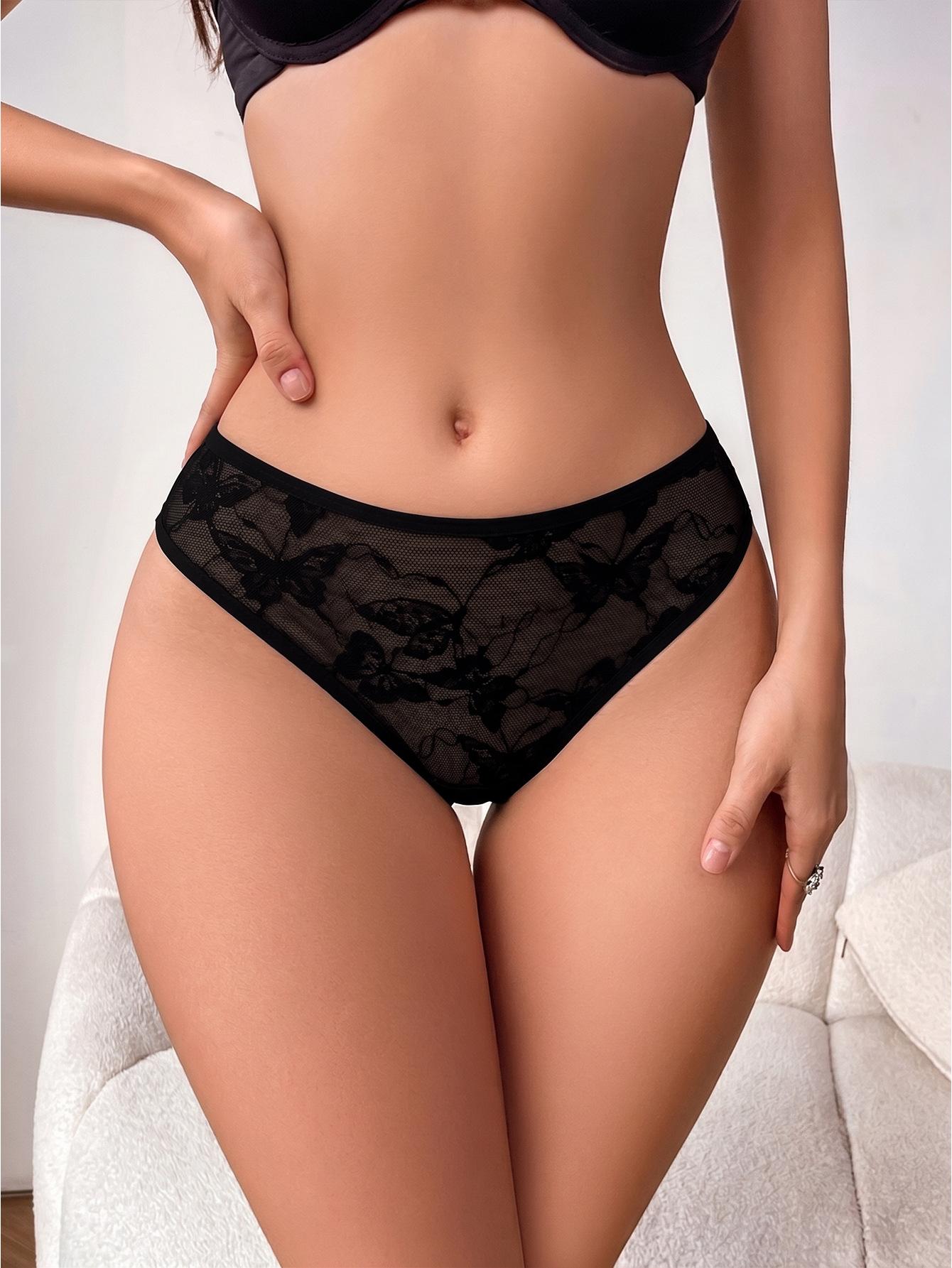 (image for) Women's Butterfly Back Cutout Lace Low Rise Thong Panties Sexy Sheer No Show Breathable Intimate Lingerie