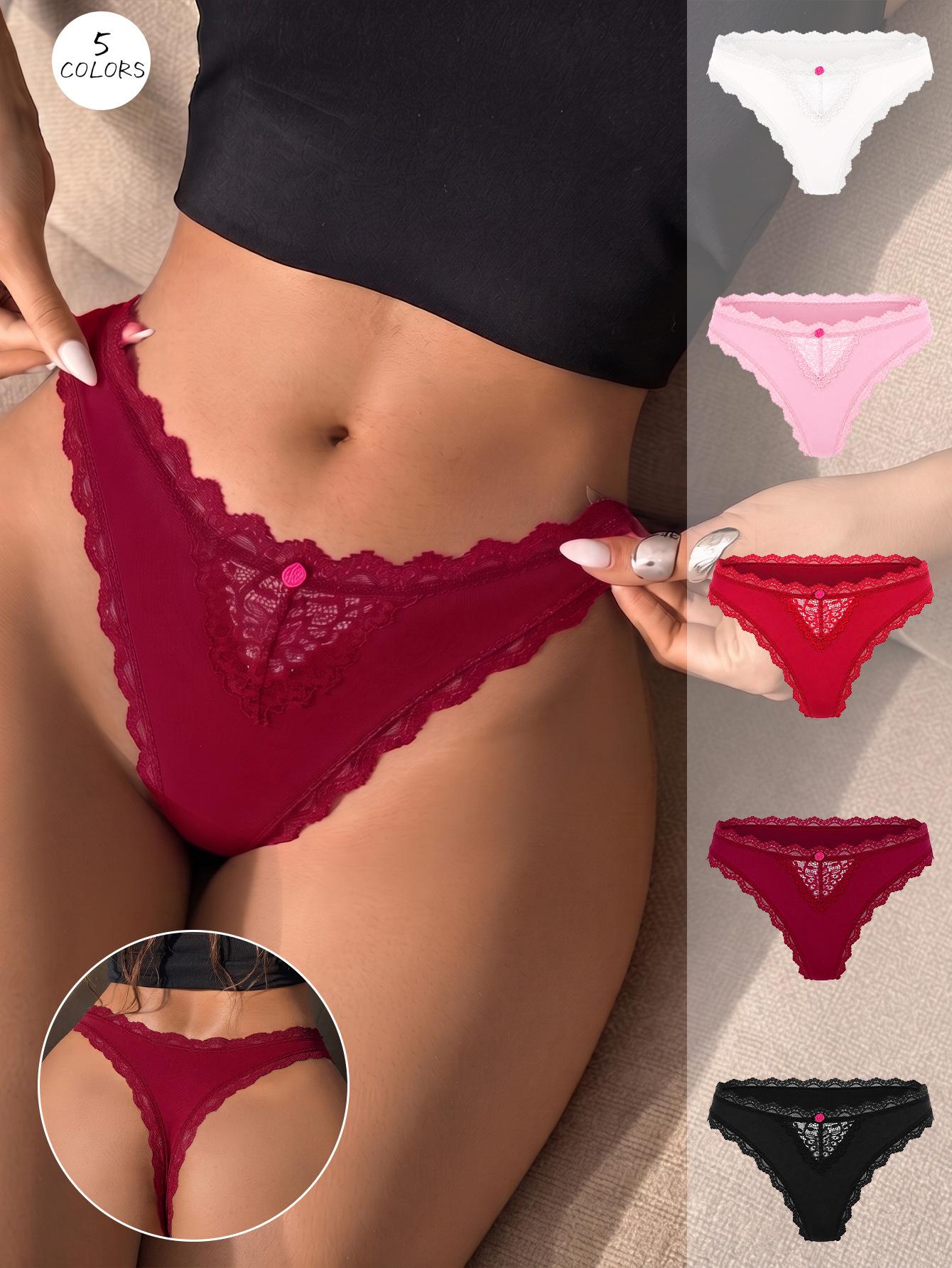 Women's Low Rise Floral Lace Thong Underwear Cotton Crotch Breathable No Show Seamless Edge Sexy Daily Intimates