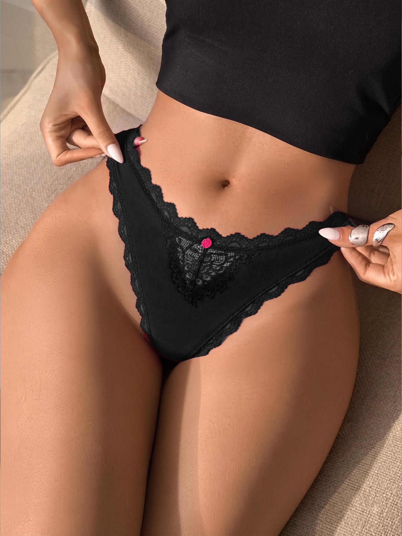 (image for) Women's Low Rise Floral Lace Thong Underwear Cotton Crotch Breathable No Show Seamless Edge Sexy Daily Intimates