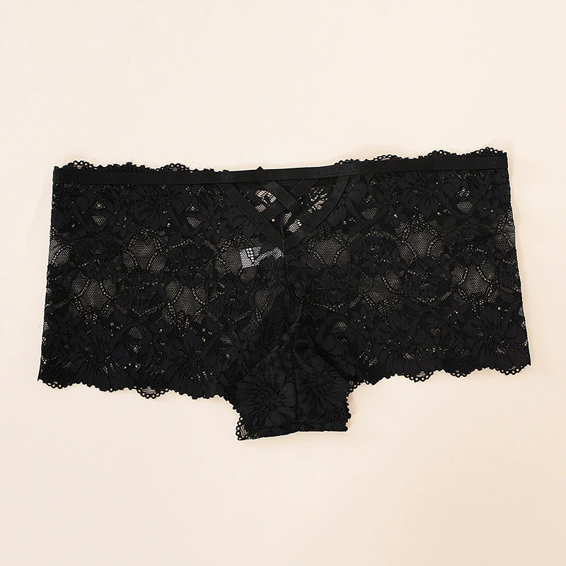 (image for) Women's Mid-Rise Hollow-Out Floral Lace Boyshort Panties 90%-95% Cotton Crotch Butt Lifting Breathable Sheer Mesh Sexy Everyday Intimates
