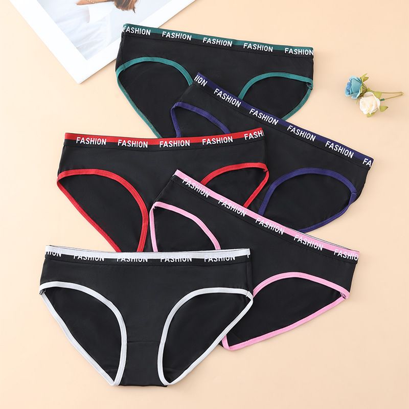 (image for) Women's Mid-Rise Letter Print Waistband Sporty Triangle Briefs 100% Cotton Crotch Seamless Butt Lifting Breathable Casual Everyday Underwear