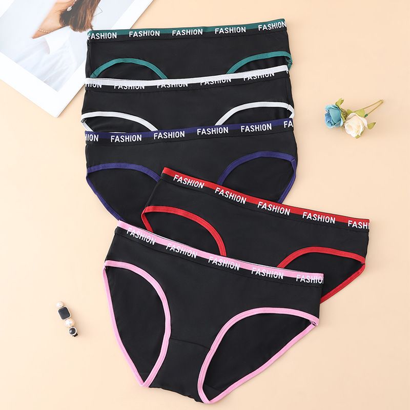 (image for) Women's Mid-Rise Letter Print Waistband Sporty Triangle Briefs 100% Cotton Crotch Seamless Butt Lifting Breathable Casual Everyday Underwear
