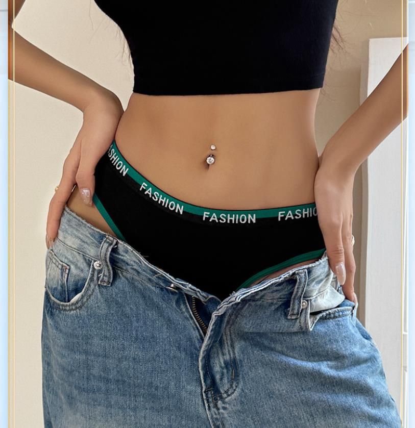 (image for) Women's Mid-Rise Letter Print Waistband Sporty Triangle Briefs 100% Cotton Crotch Seamless Butt Lifting Breathable Casual Everyday Underwear