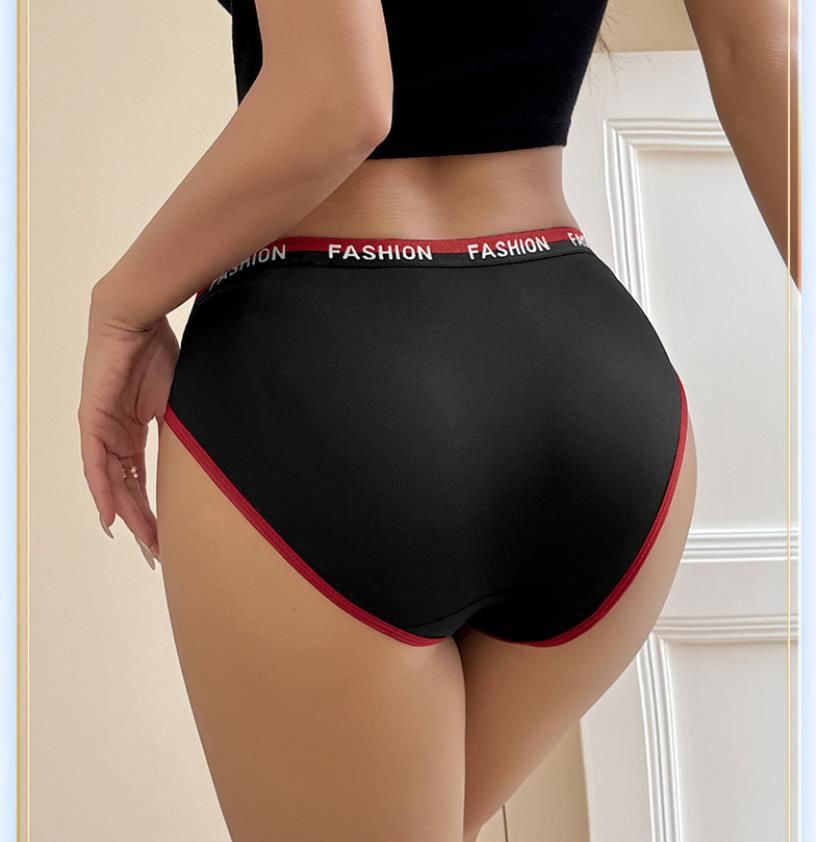 (image for) Women's Mid-Rise Letter Print Waistband Sporty Triangle Briefs 100% Cotton Crotch Seamless Butt Lifting Breathable Casual Everyday Underwear
