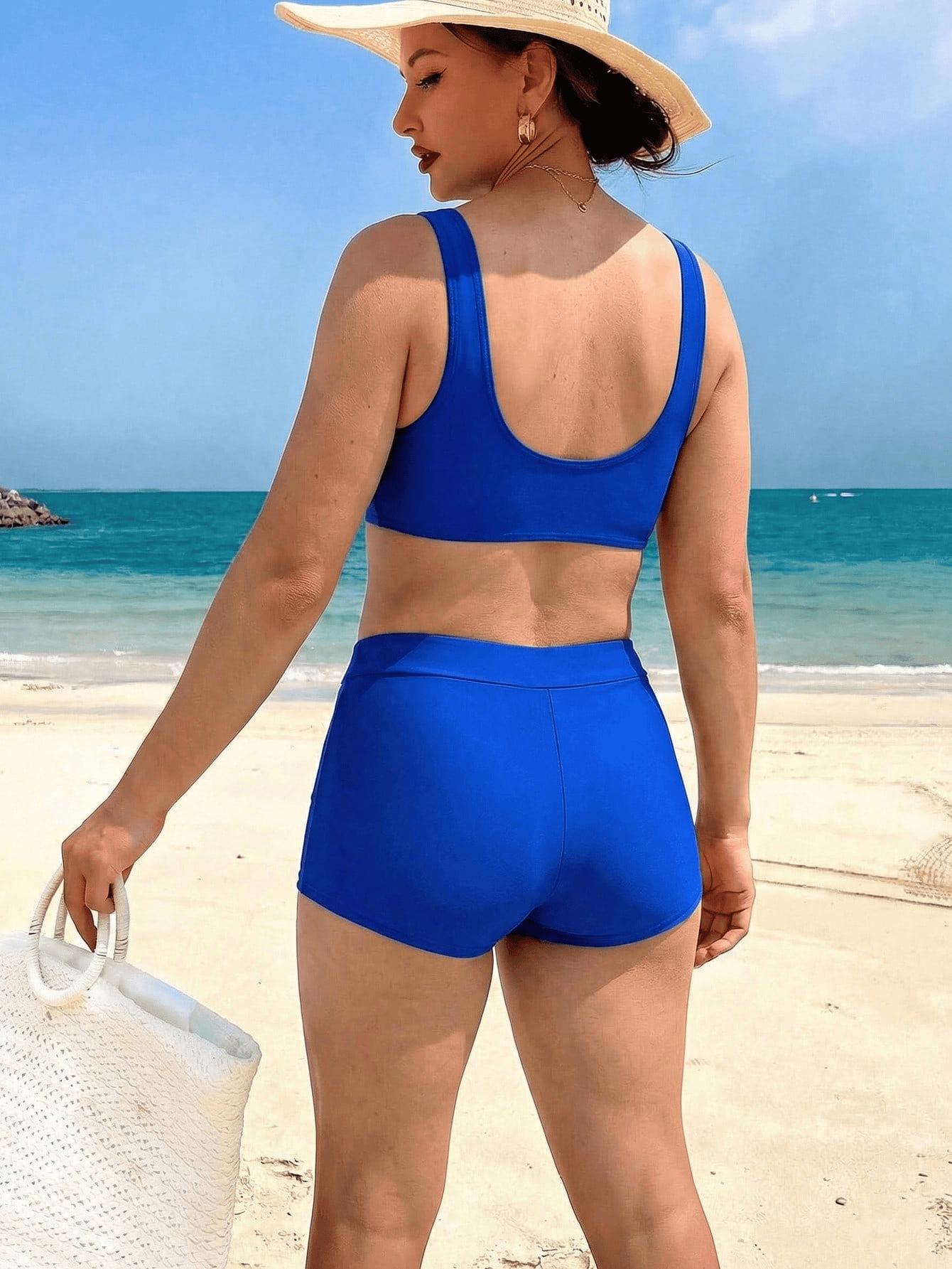 (image for) Women Tropical Print Bikini Set with Long Sleeve Cover Up 3 Piece Swimwear
