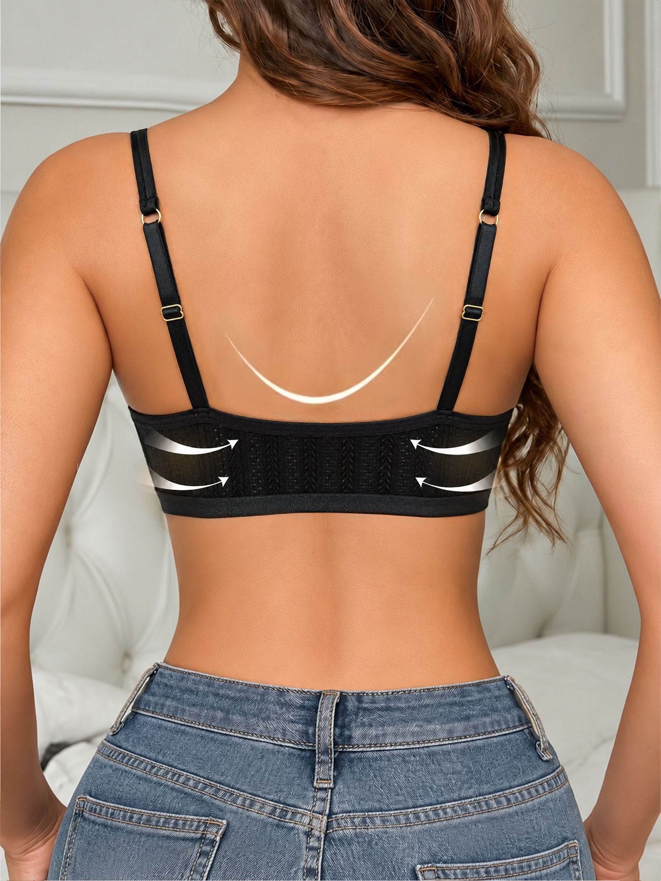(image for) Women's Lace Bandeau Low Back Bralette Wireless Push Up 1/2 Cup Soft Support Side Underarm Smoothing Breathable Everyday Bra