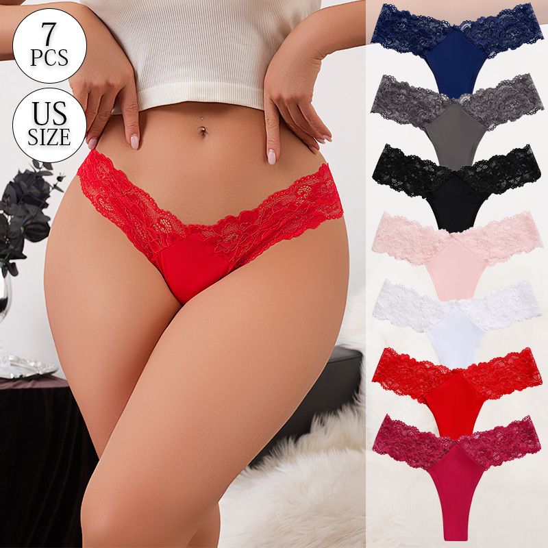 Women's Low Rise Lace Panel V-Waist Thong Plus Size Sheer Thin Skin-Friendly Breathable Cotton Gusset Everyday Intimate Panty (image for) Women's Low Rise Lace Panel V-Waist Thong Plus Size Sheer Thin Skin-Friendly Breathable Cotton Gusset Everyday Intimate Panty
