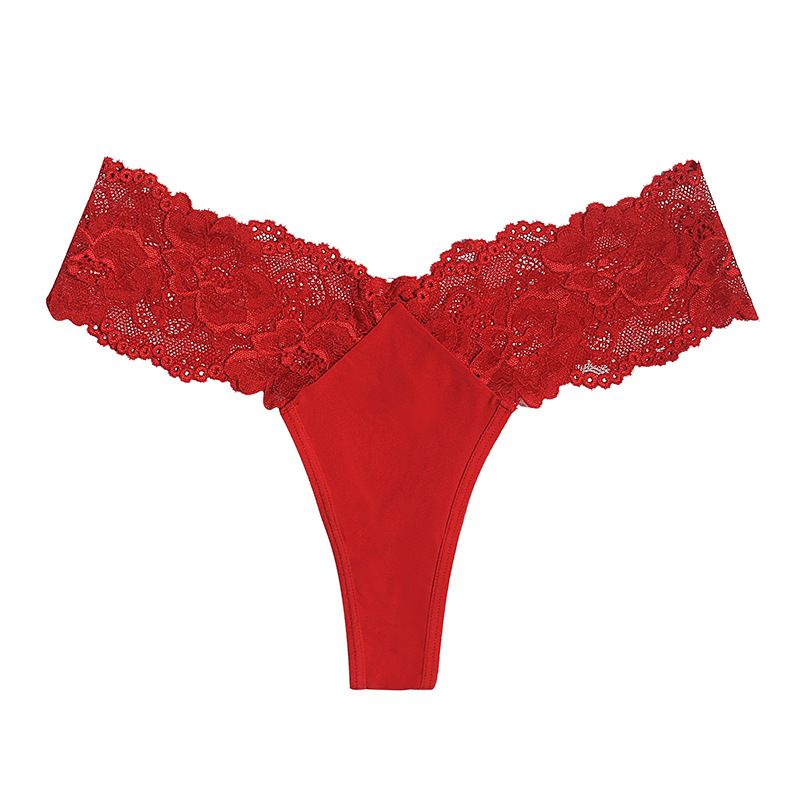 (image for) Women's Low Rise Lace Panel V-Waist Thong Plus Size Sheer Thin Skin-Friendly Breathable Cotton Gusset Everyday Intimate Panty