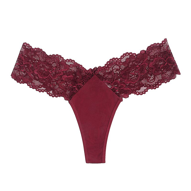 (image for) Women's Low Rise Lace Panel V-Waist Thong Plus Size Sheer Thin Skin-Friendly Breathable Cotton Gusset Everyday Intimate Panty