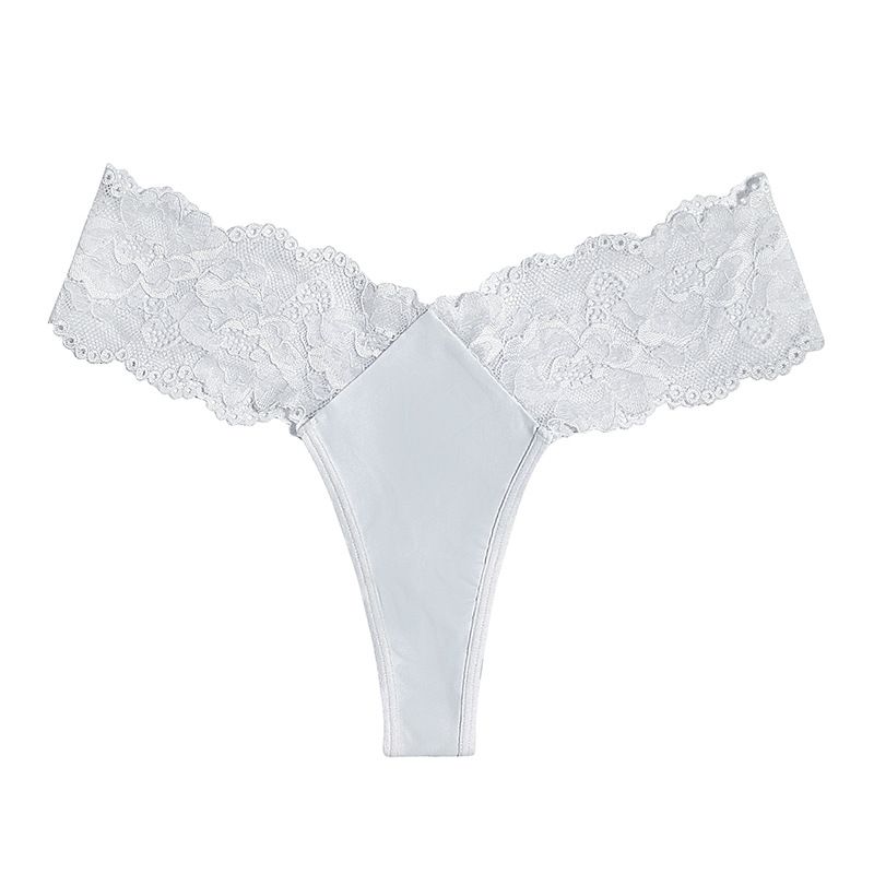 (image for) Women's Low Rise Lace Panel V-Waist Thong Plus Size Sheer Thin Skin-Friendly Breathable Cotton Gusset Everyday Intimate Panty