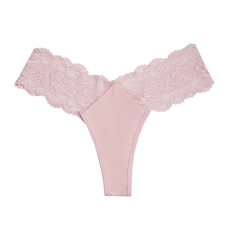 (image for) Women's Low Rise Lace Panel V-Waist Thong Plus Size Sheer Thin Skin-Friendly Breathable Cotton Gusset Everyday Intimate Panty