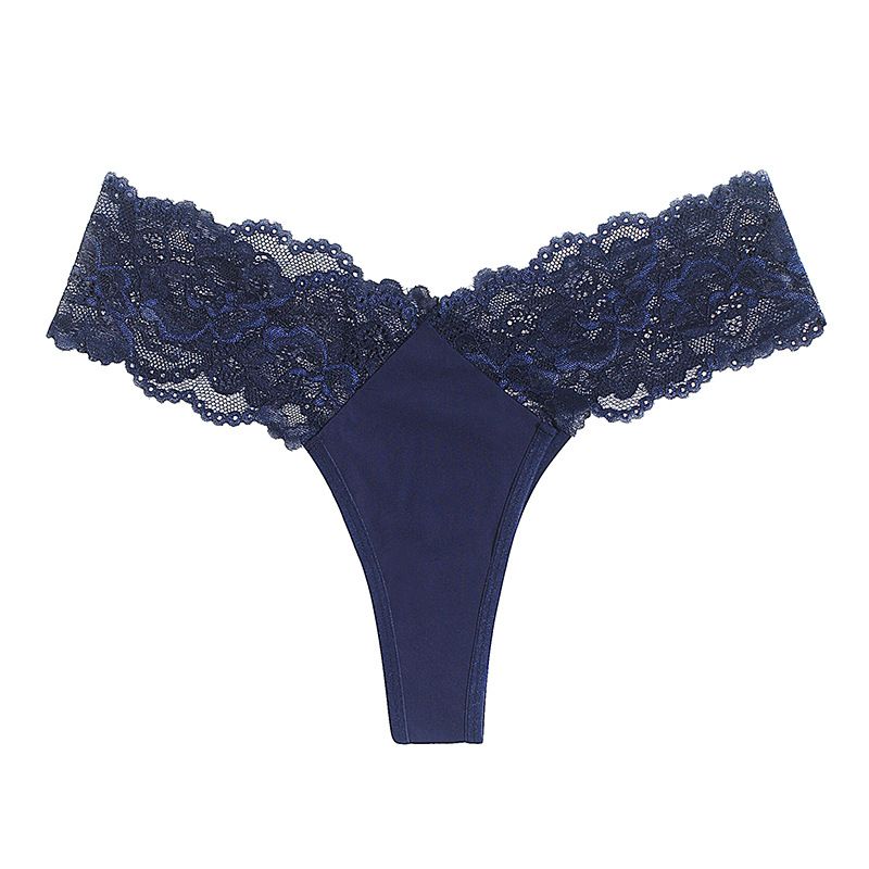 (image for) Women's Low Rise Lace Panel V-Waist Thong Plus Size Sheer Thin Skin-Friendly Breathable Cotton Gusset Everyday Intimate Panty