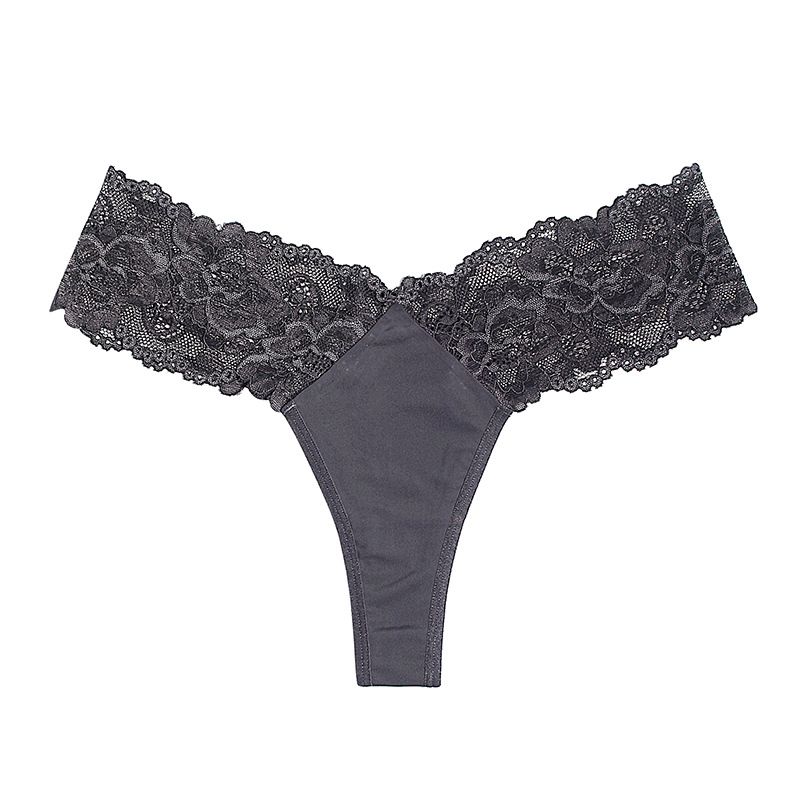 (image for) Women's Low Rise Lace Panel V-Waist Thong Plus Size Sheer Thin Skin-Friendly Breathable Cotton Gusset Everyday Intimate Panty