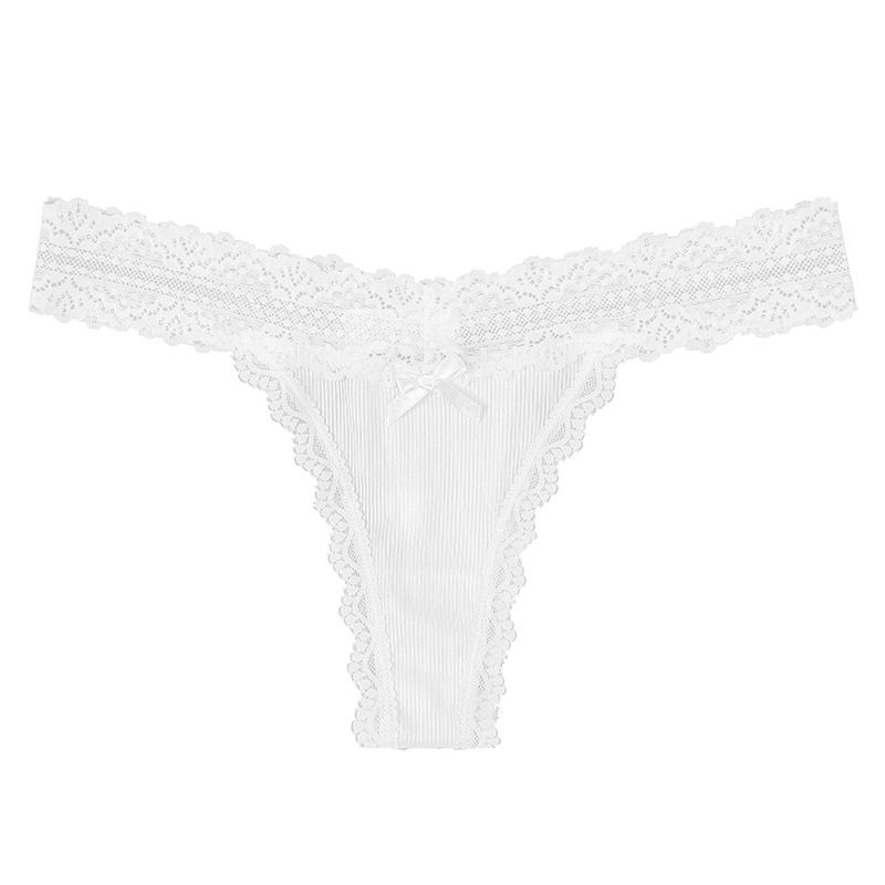 (image for) Women's Delicate Lace Waistband Ribbed Low Rise Thong Soft Breathable Cotton Gusset Seamless No-Show Sexy Everyday Intimate Panties