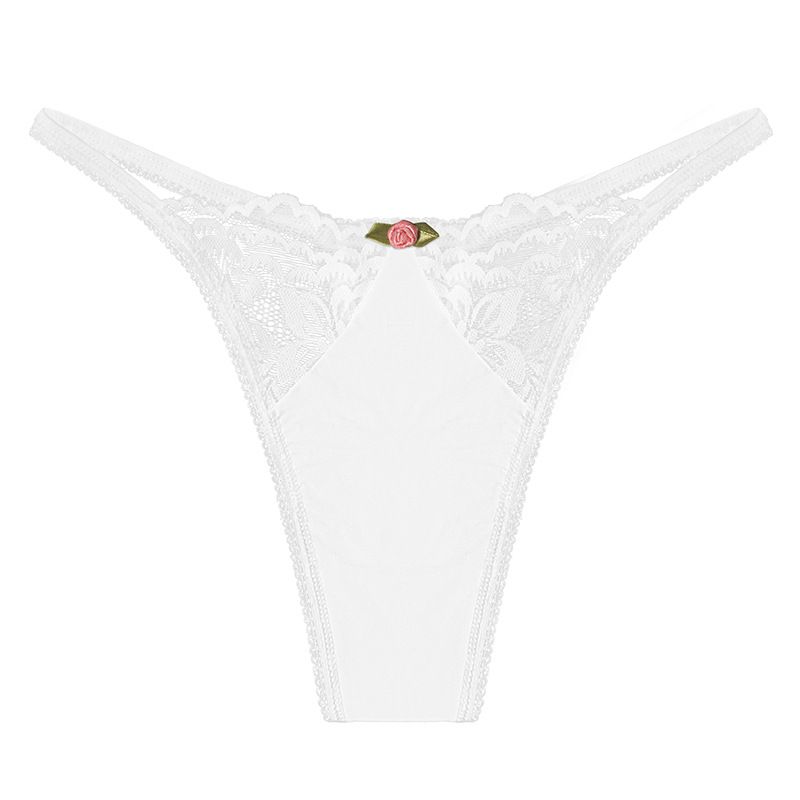 (image for) Women's Sexy Lace Panel Thin Strap Seamless Low Rise Thong Quick Dry Soft Everyday Intimate Panty with Cotton Gusset
