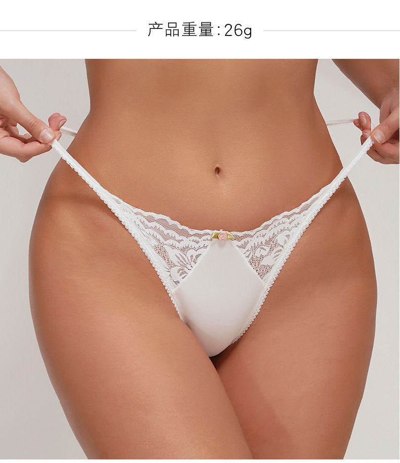 (image for) Women's Sexy Lace Panel Thin Strap Seamless Low Rise Thong Quick Dry Soft Everyday Intimate Panty with Cotton Gusset