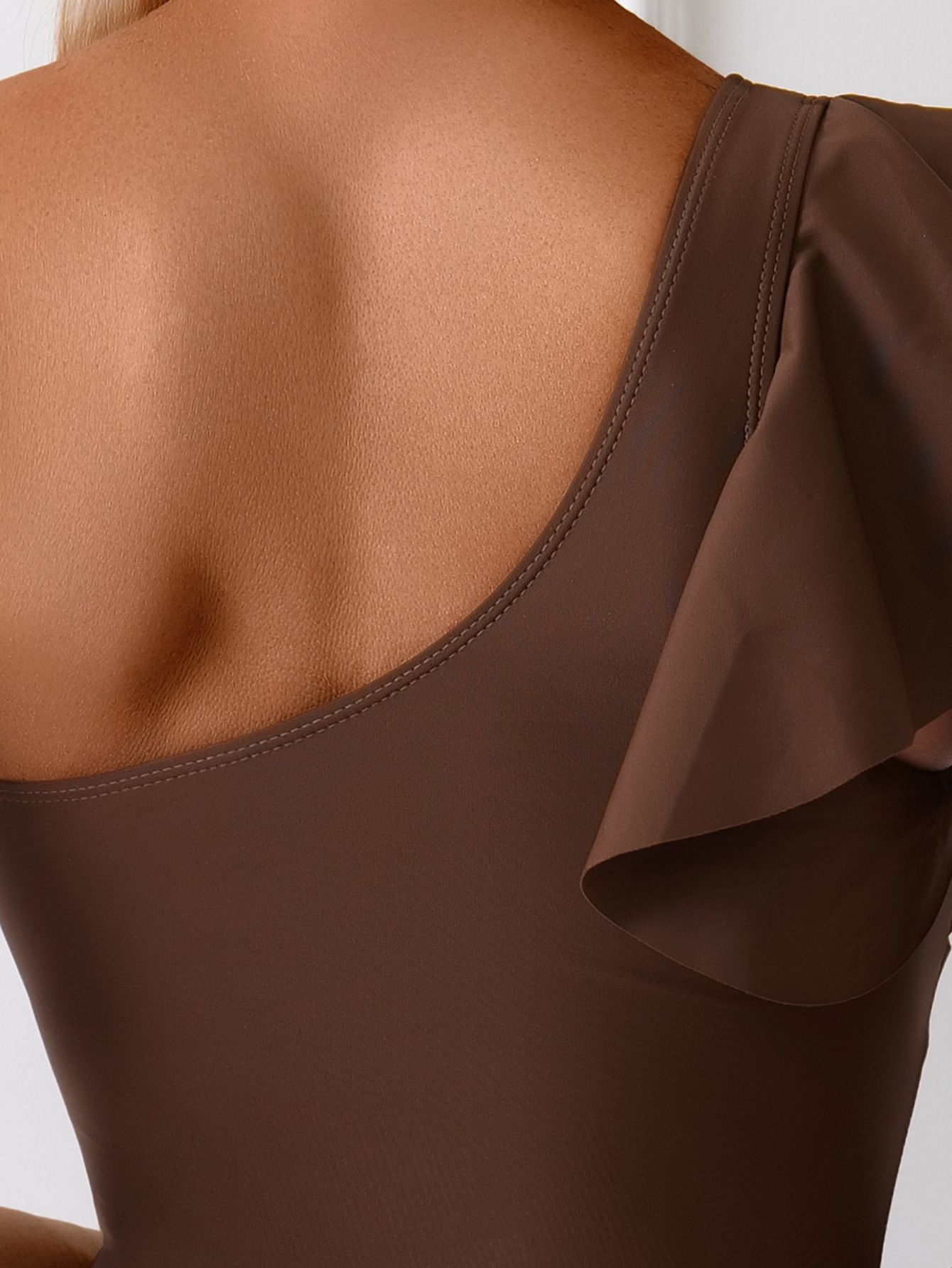 (image for) Women One Shoulder Ruffle Flounce One Piece Swimsuit Sheer Mesh Waist Panel Quick Dry Slimming Monokini Bathing Suit