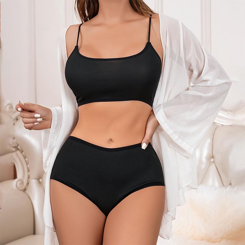 Women's Seamless Wireless Full Coverage Bralette and High Waist Panty Set Bust Minimizing Breathable Comfortable Casual Everyday Lingerie