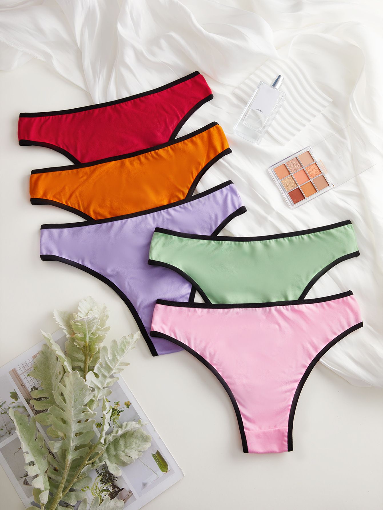 (image for) Women's Contrast Binding Low Rise Thong Soft Breathable Cotton Gusset Stretchy Everyday Intimate Panty