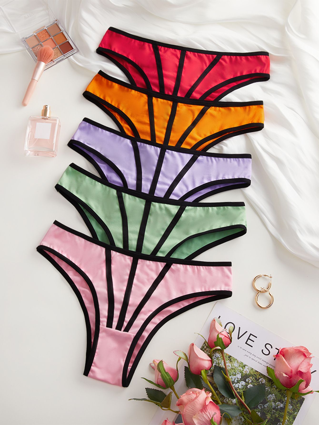 (image for) Women's Contrast Binding Low Rise Thong Soft Breathable Cotton Gusset Stretchy Everyday Intimate Panty