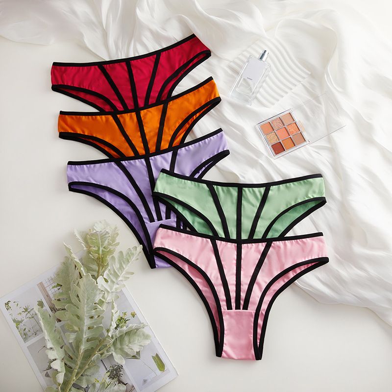 (image for) Women's Contrast Binding Low Rise Thong Soft Breathable Cotton Gusset Stretchy Everyday Intimate Panty
