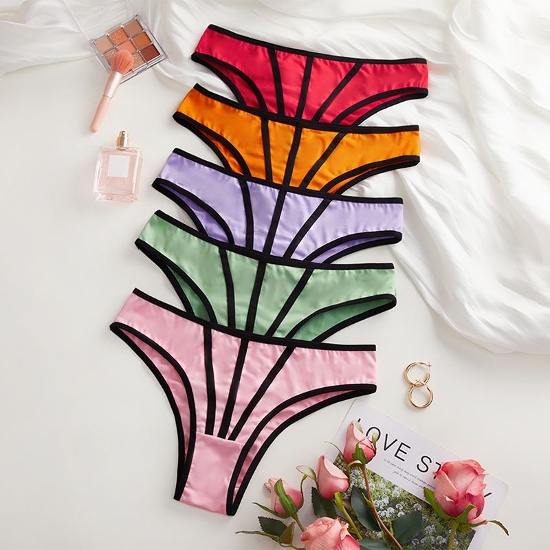 (image for) Women's Contrast Binding Low Rise Thong Soft Breathable Cotton Gusset Stretchy Everyday Intimate Panty
