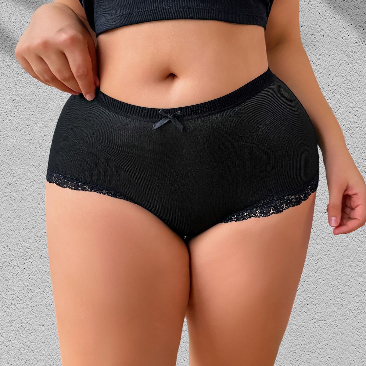 (image for) Women's Mid Waist Plus Size Boyshort Panty Cute Bow Accent Lace Leg Trim Soft Knitted Breathable Comfortable Everyday Underwear