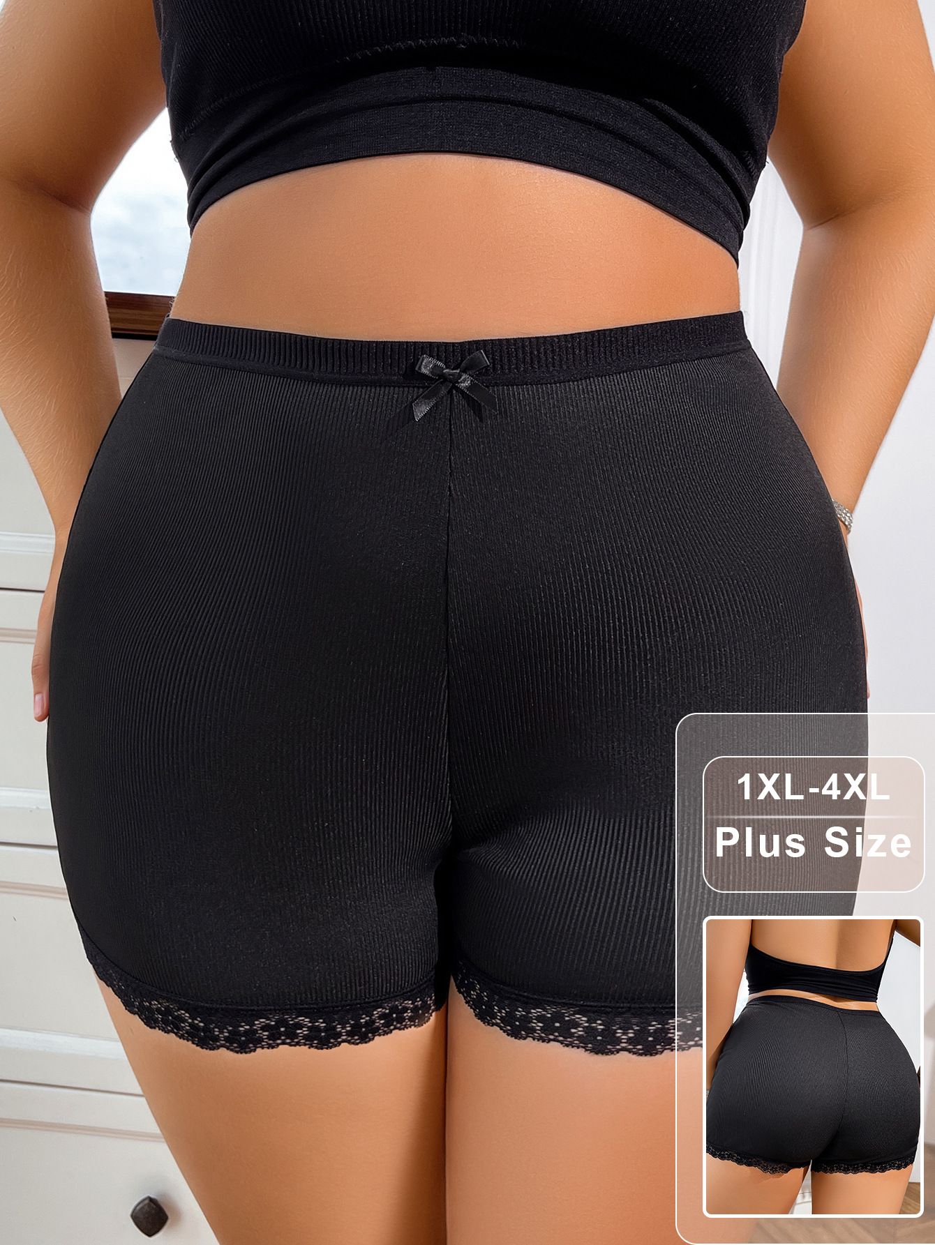 (image for) Women's High Waist No-Roll Lace Trim Plus Size Boyshort Ultra-Thin Anti-Exposure Butt Lifting Breathable Comfort Everyday Short Panty