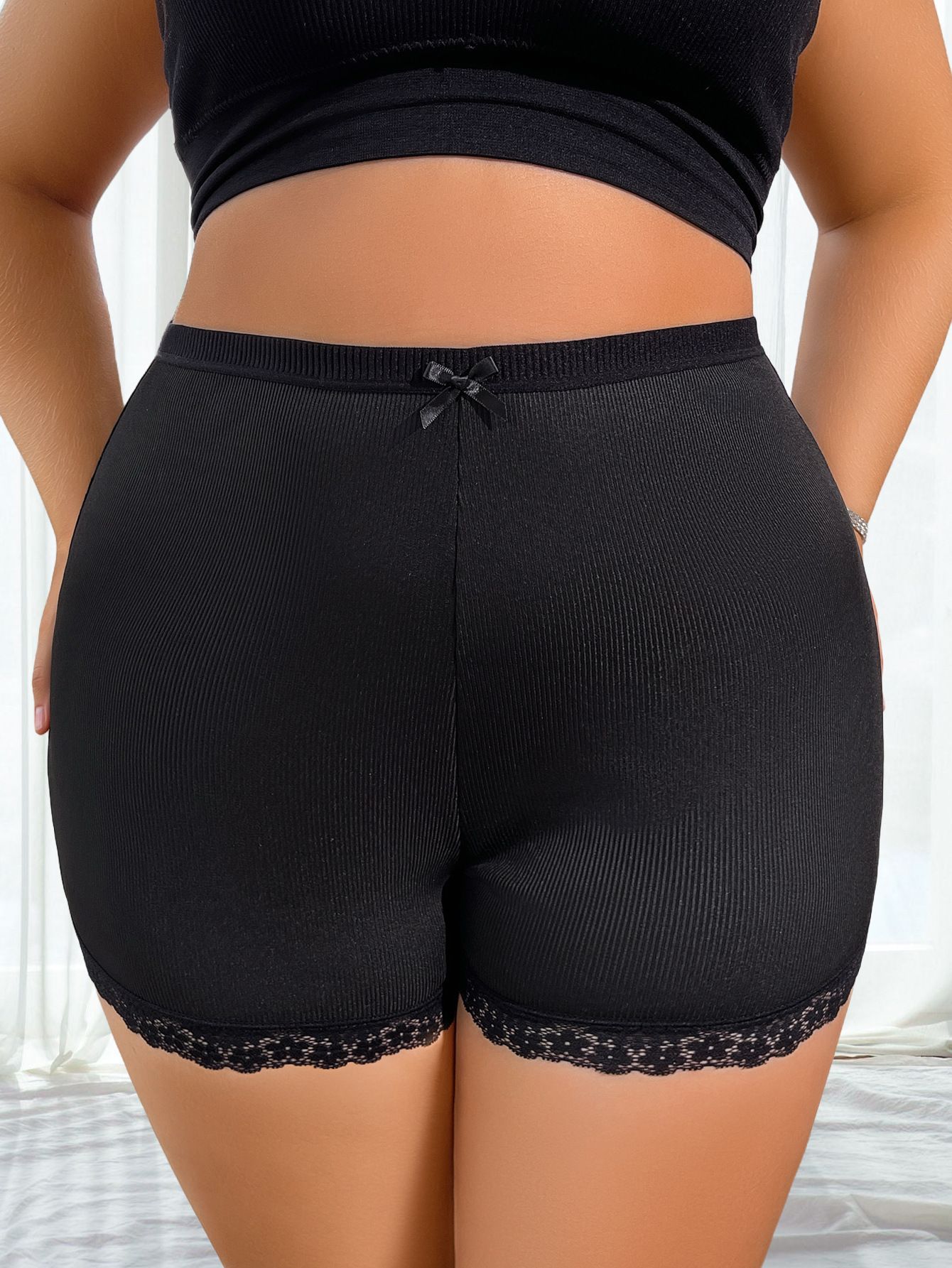 (image for) Women's High Waist No-Roll Lace Trim Plus Size Boyshort Ultra-Thin Anti-Exposure Butt Lifting Breathable Comfort Everyday Short Panty