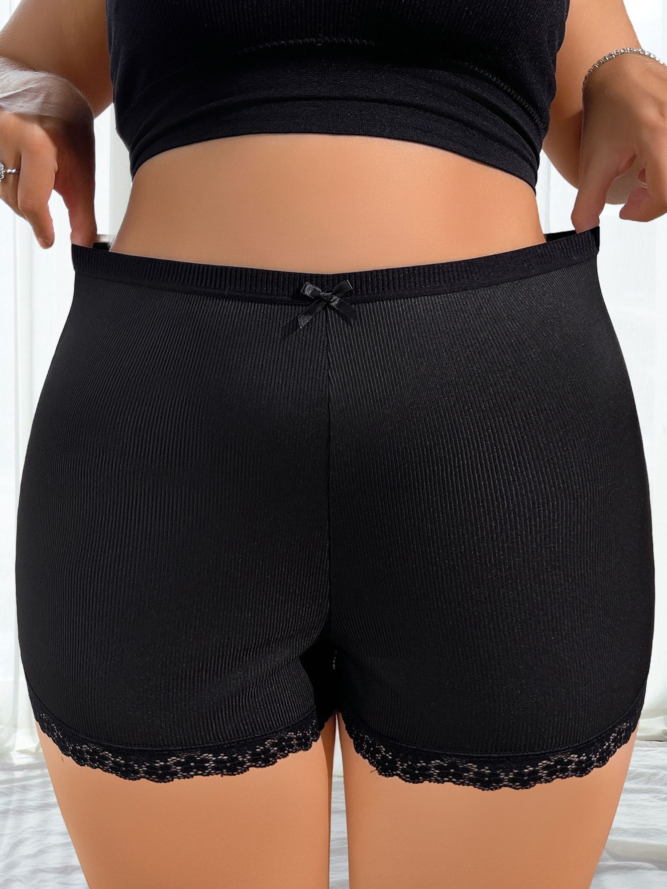 (image for) Women's High Waist No-Roll Lace Trim Plus Size Boyshort Ultra-Thin Anti-Exposure Butt Lifting Breathable Comfort Everyday Short Panty