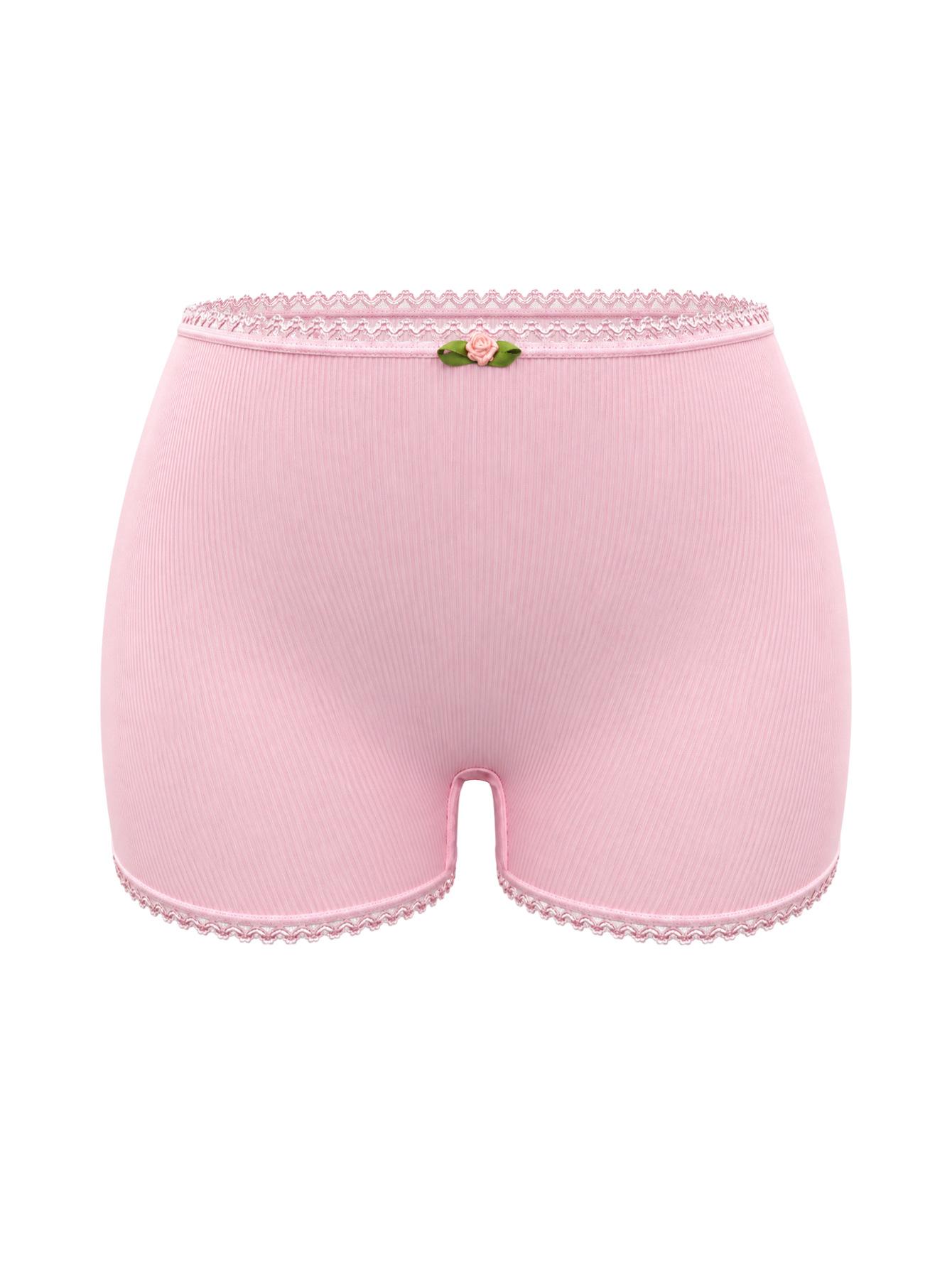 (image for) Women's Plus Size Ribbed Boyshort Safety Panties Lace Trim Rose Accent High Stretch Breathable Mid Rise Boxer Briefs