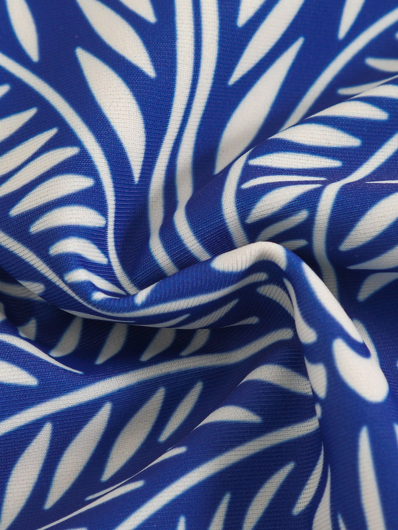 (image for) Women Blue White Porcelain Botanical Print Deep V One Piece Swimsuit with Matching Wrap Mini Sarong Skirt 2 Piece Tummy Control Slimming Beach Swimwear Set