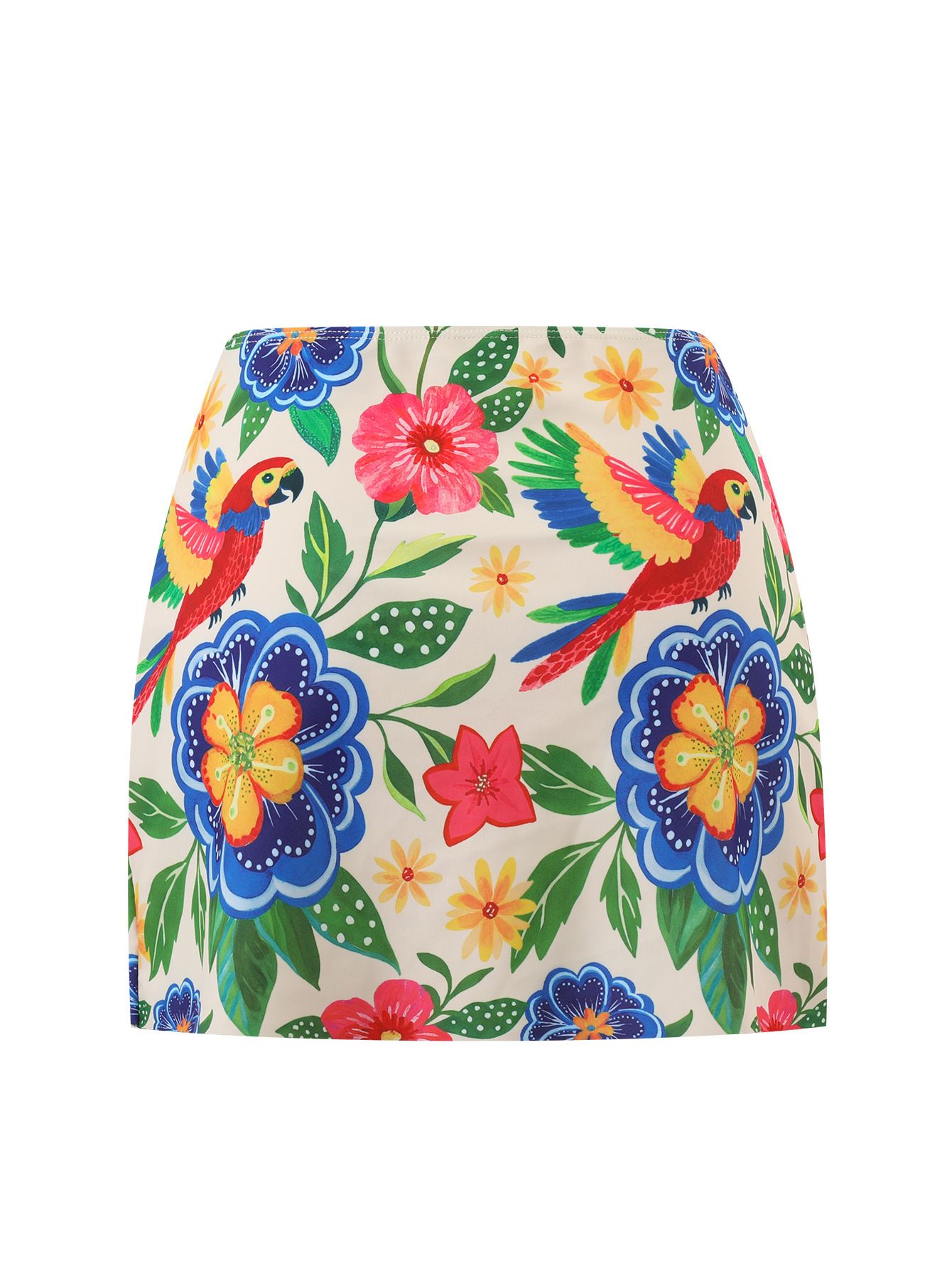 (image for) Women Boho Tropical Floral Parrot Print High Neck One Piece Swimsuit with Matching Wrap Skirt 2 Piece Bohemian Vacation Casual Beach Swimwear Set