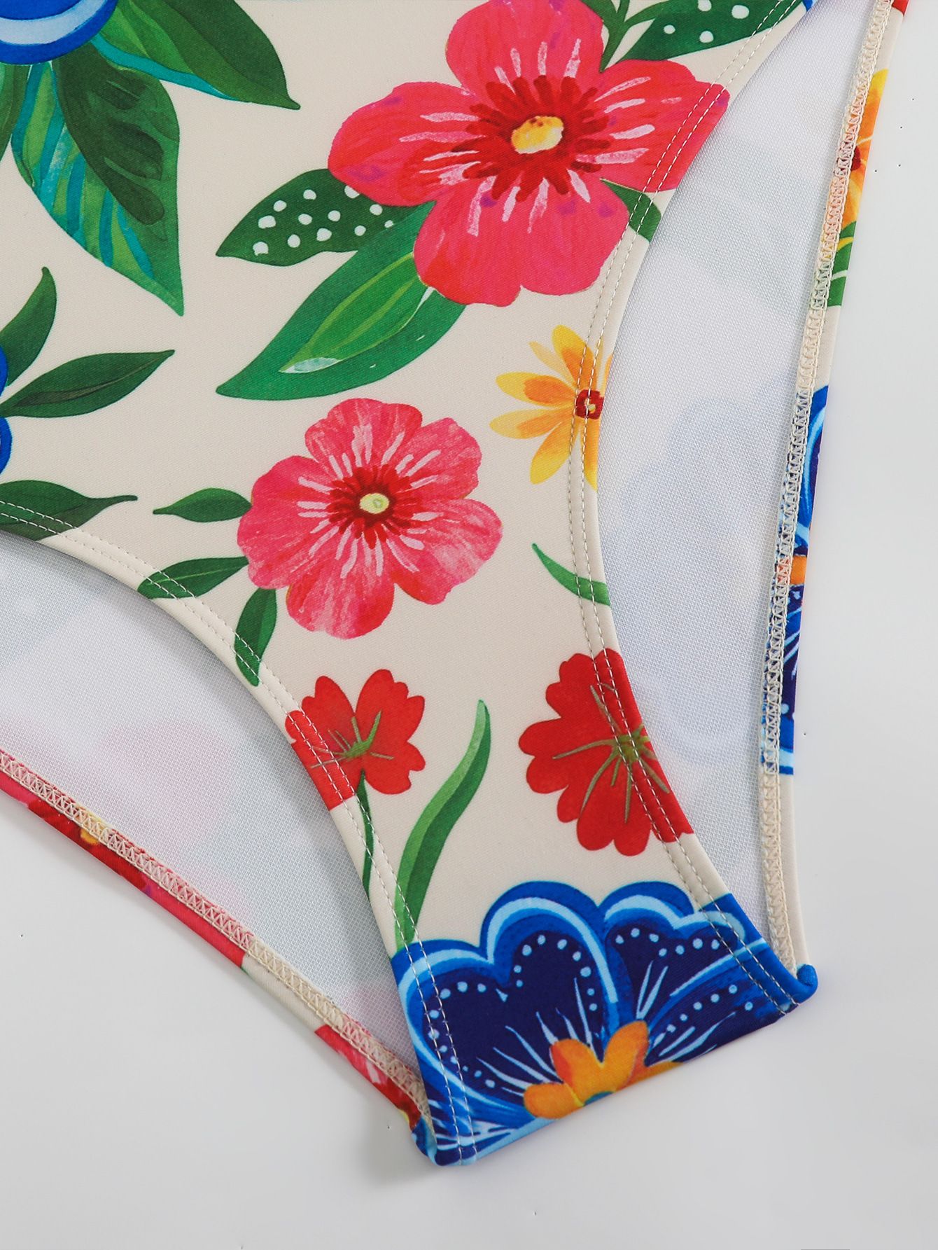 (image for) Women Boho Tropical Floral Parrot Print High Neck One Piece Swimsuit with Matching Wrap Skirt 2 Piece Bohemian Vacation Casual Beach Swimwear Set