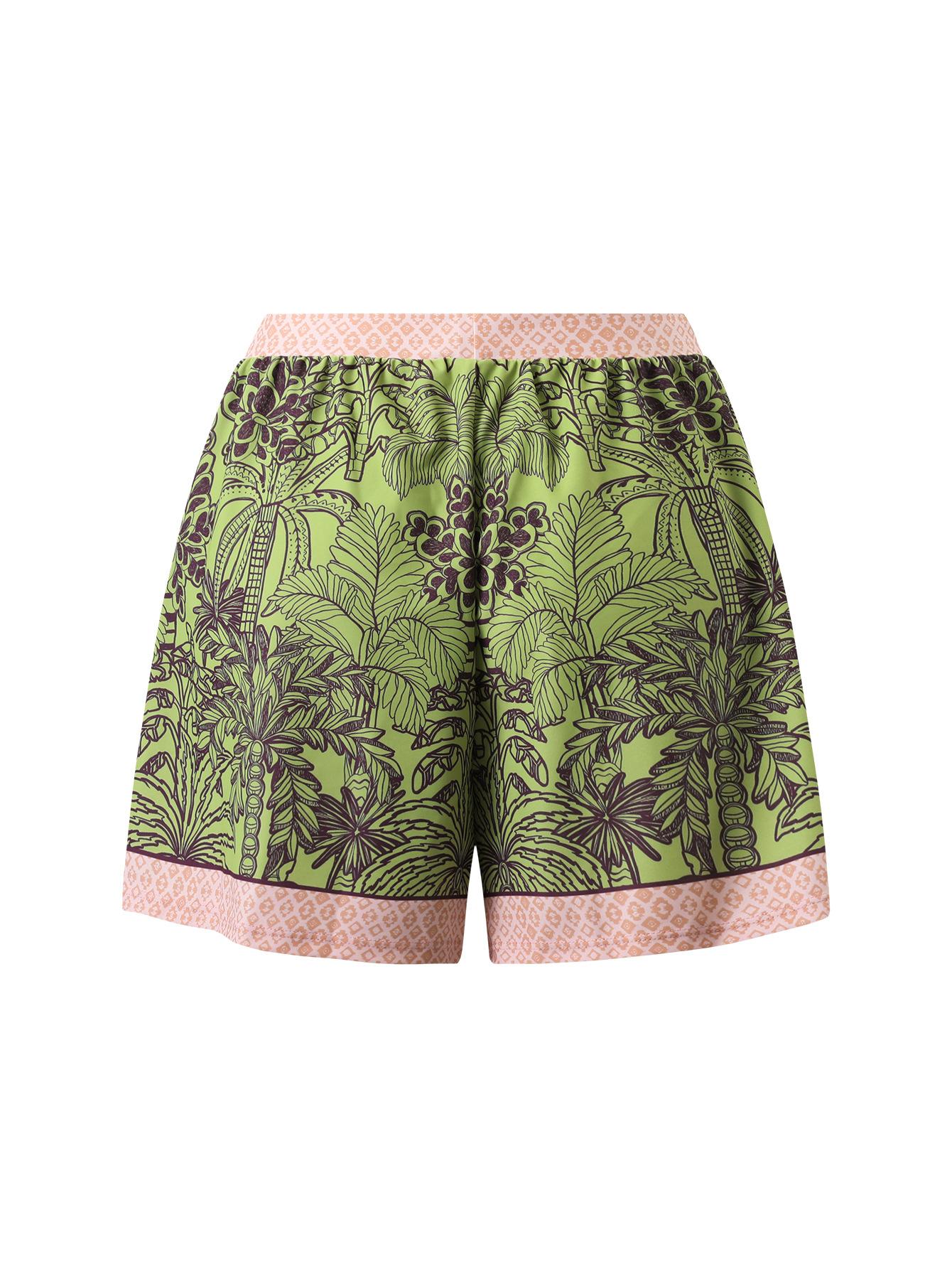 (image for) Women Green Palm Tree Print One Piece Swimsuit with Shorts 2 Piece Swimwear